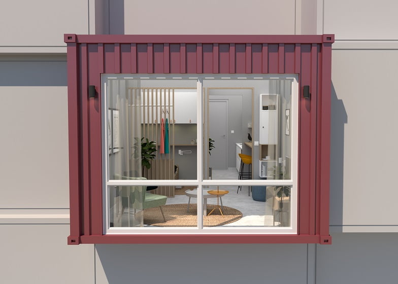 Container Concept. 3D visualisatie Interieuradvies Containerwoning